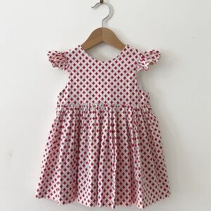 HANDMADE EUC French Fleur-de-Lis Cotton Wrap Bodice Flutter Sleeve Dress